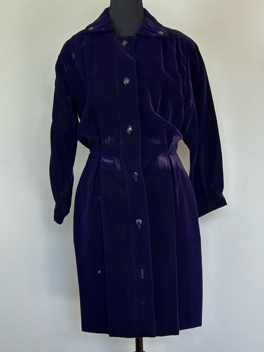 Vintage Yves Saint Laurent Rive Gauche Velvet Coat Dress in Deep Purple